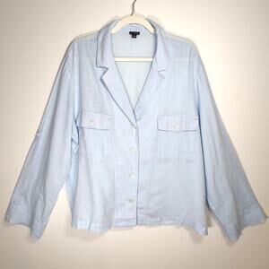 J.Crew Linen Cotton Button Up Semi Sheer Blouse Pockets 18 Coastal Lagenlook